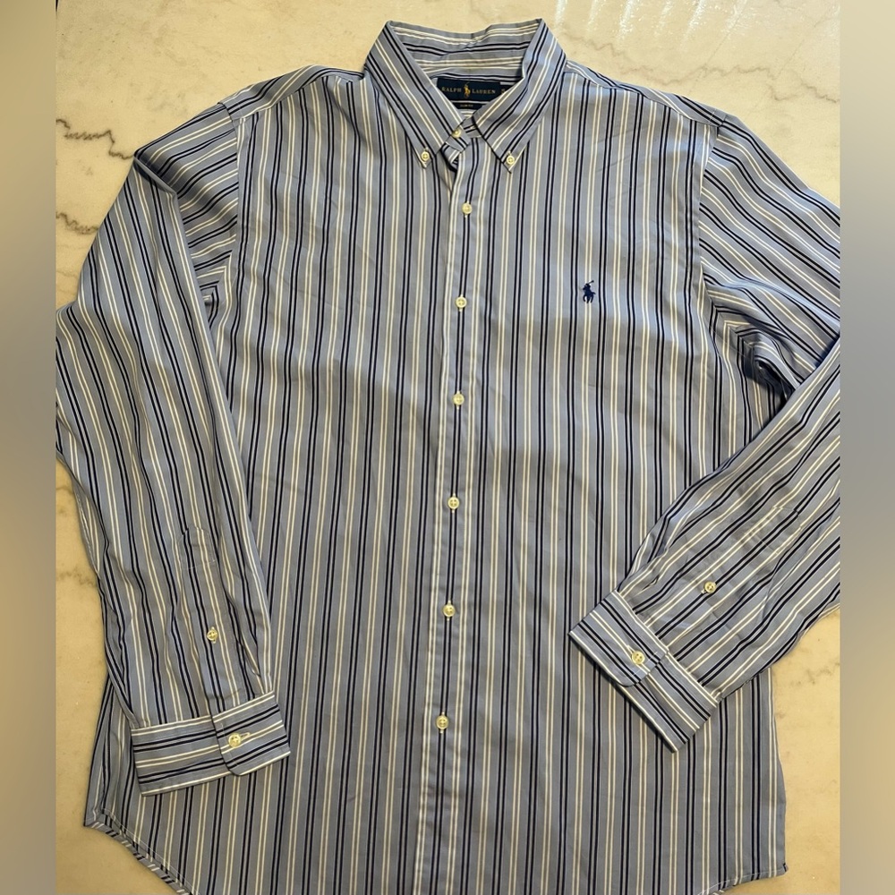 Polo by Ralph Lauren Men's Light Blue Striped Shirt - Picture 3 of 5